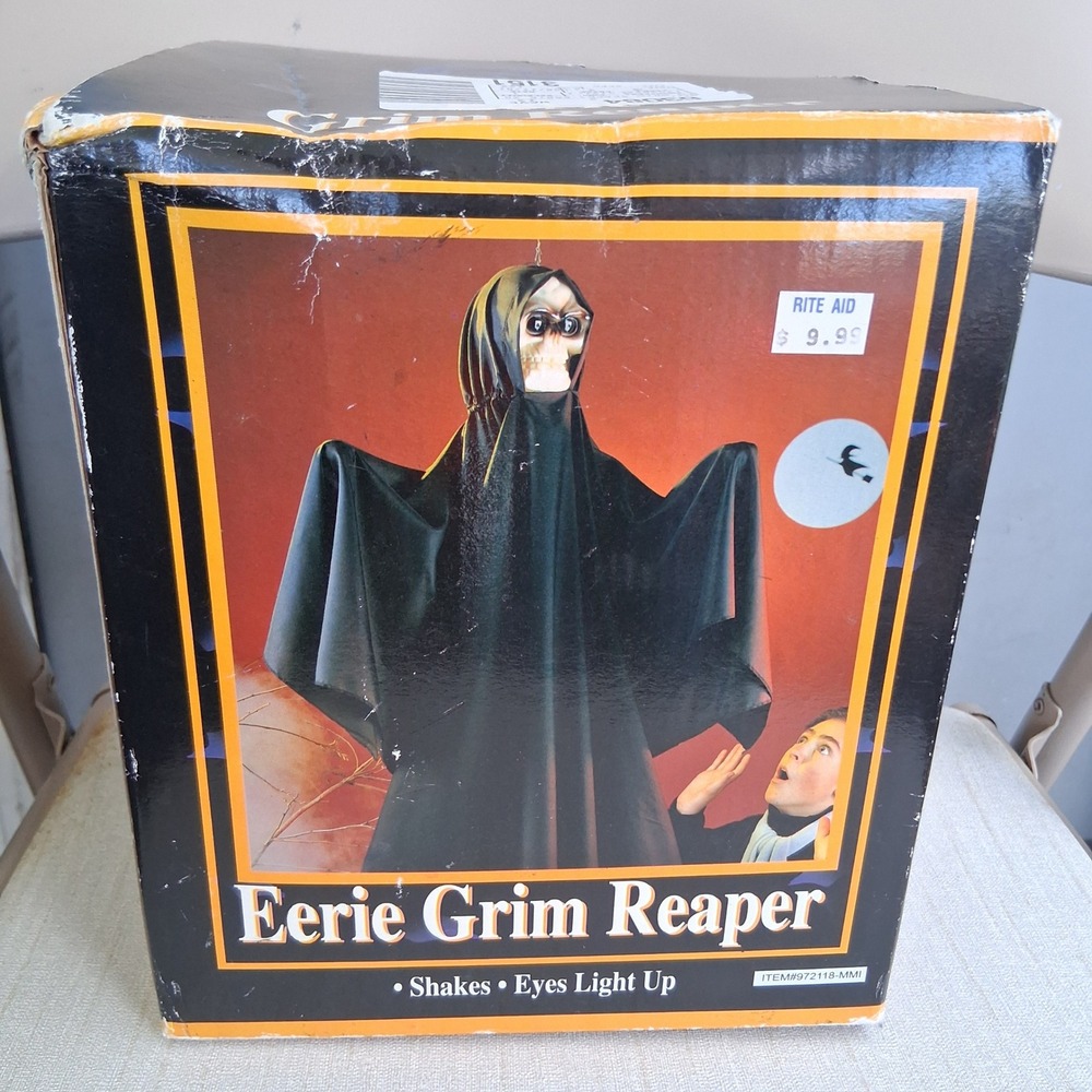 Eerie Grim Reaper Halloween Animatronic‎ Shaking Light Up Sound Vintage 2001